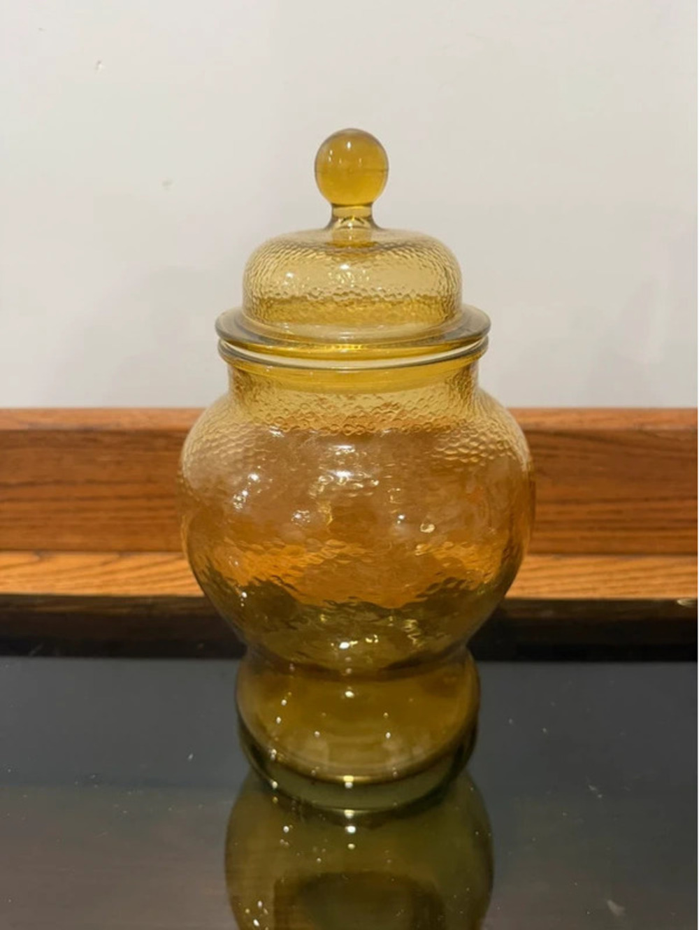 Vintage Indiana Glass Amber Pebble Apothecary Jar Canister with Lid